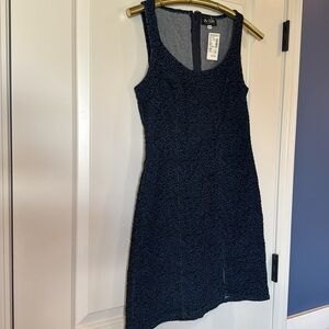 Women's A-List by Wrapper Sleeveless stretchy navy with black cheetah Dress 9/10